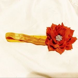 NWOT orange flower rhinestone headband bow